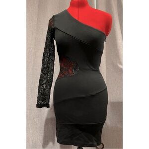 Lucky 13 lace cut out one sleeve body con dress- fits XS/S Pin-up glam vintage